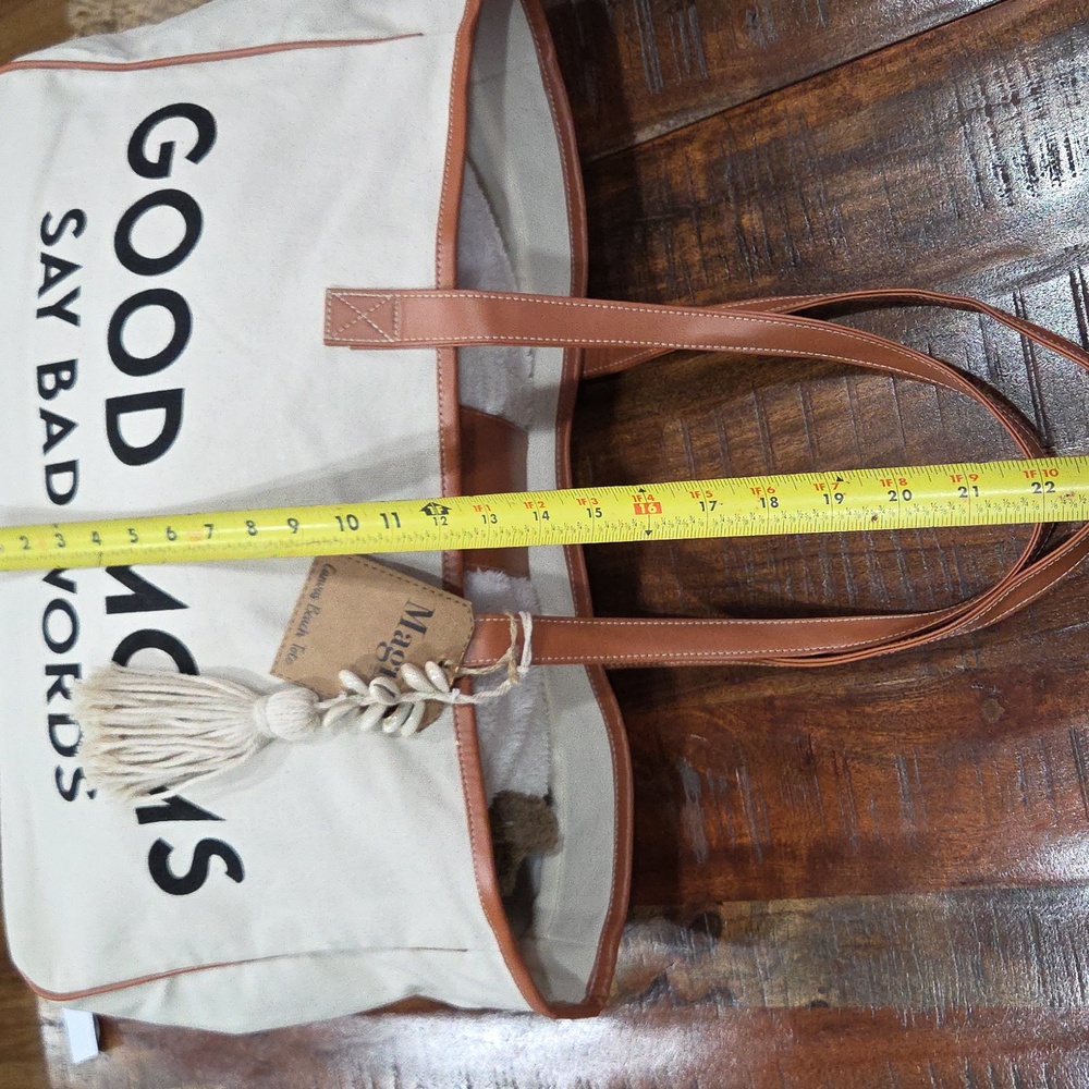 Magid Tan and Cream Tote with Playful Print GOOD MOMS SAY BAD WORDS   NWT - Picture 8 of 10
